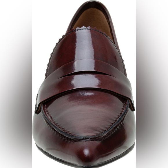 LINEA PAOLO Calisto Leather Loafer Pumps - Black-Burgundy - Picture 3 of 7